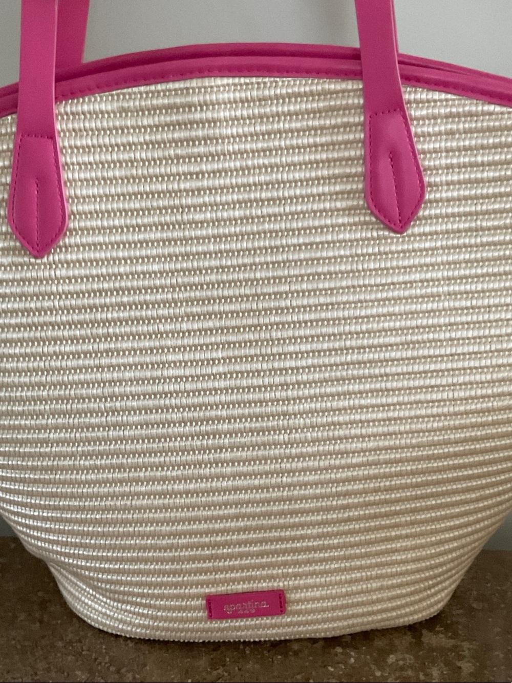 Spartina 449 Pink Flamingo Embroidered Straw Tote with Hot Pink Trim - Picture 4 of 9